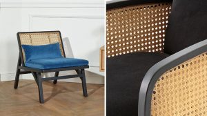 Fauteuils en cannage et velours
