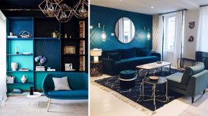 Salon gris et bleu