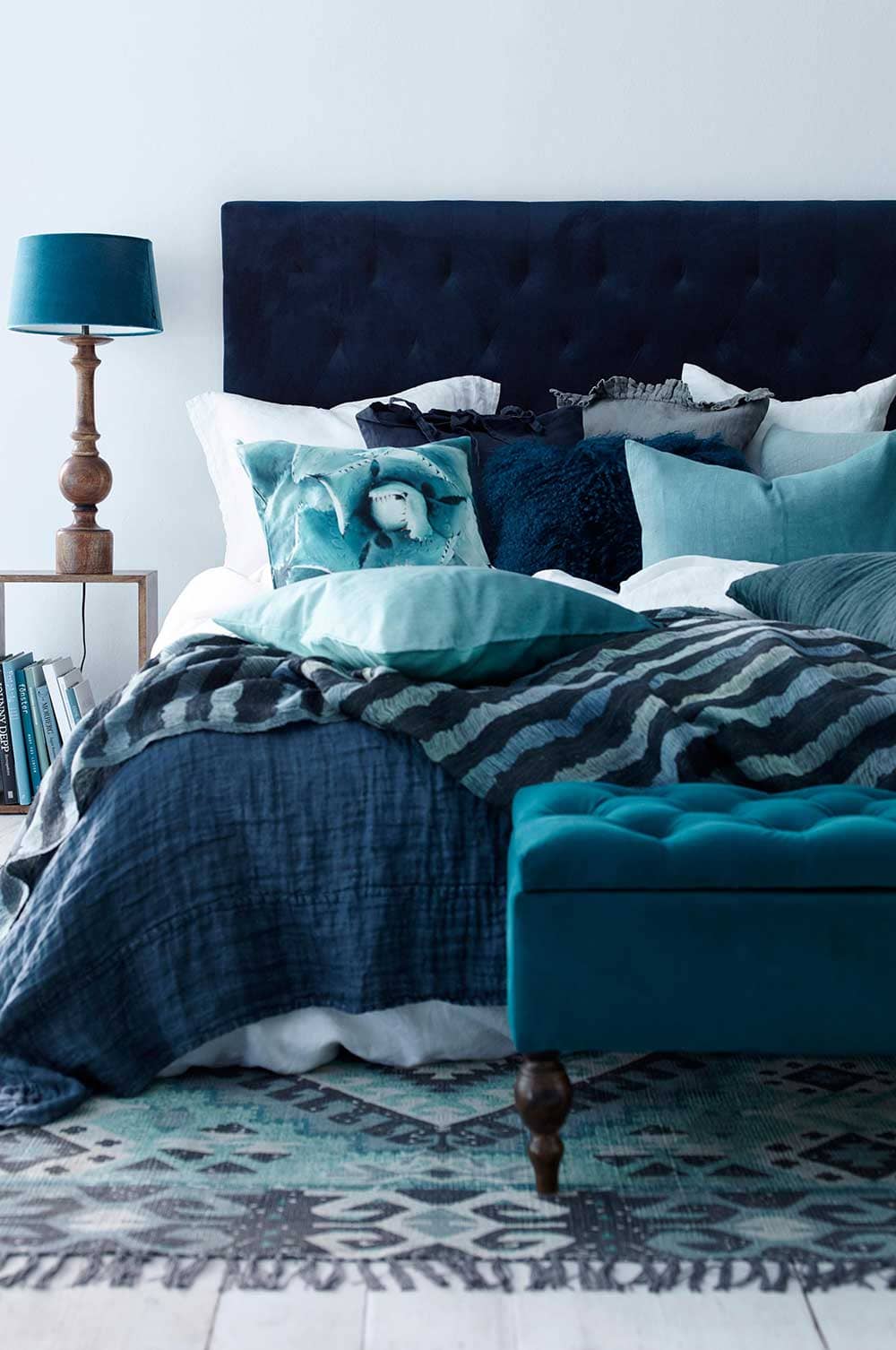 Housse de lit avec des nuances de bleu u