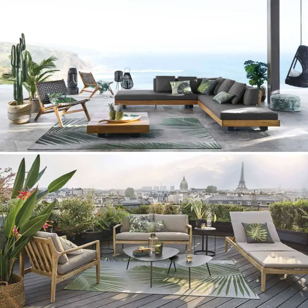 Salons d'extérieur sur terrasse avec tapis jungle Leaf - Decorazine.fr